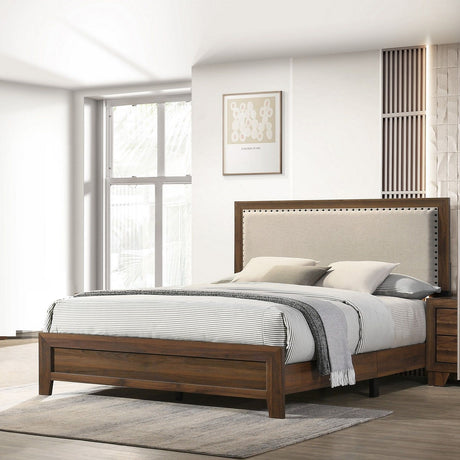 Upholstered Tufted Panel Bed with Nailhead Trim Contemporary