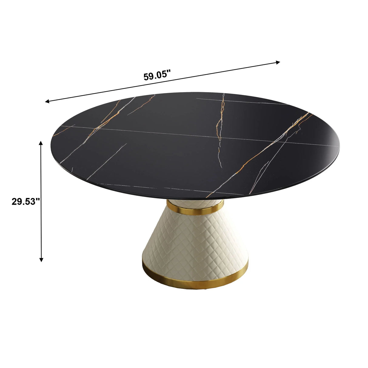 59.05" Modern Artificial Stone Round Carbon Steel Base Dining Table, Can Accommodate 6 People - Black / White - Furniture Home Direct