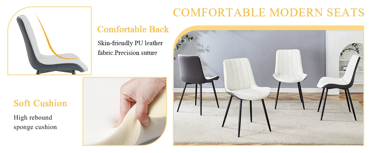 Dining Chairs Four Upholstered Leather Black Legs White - Furniture Home Direct