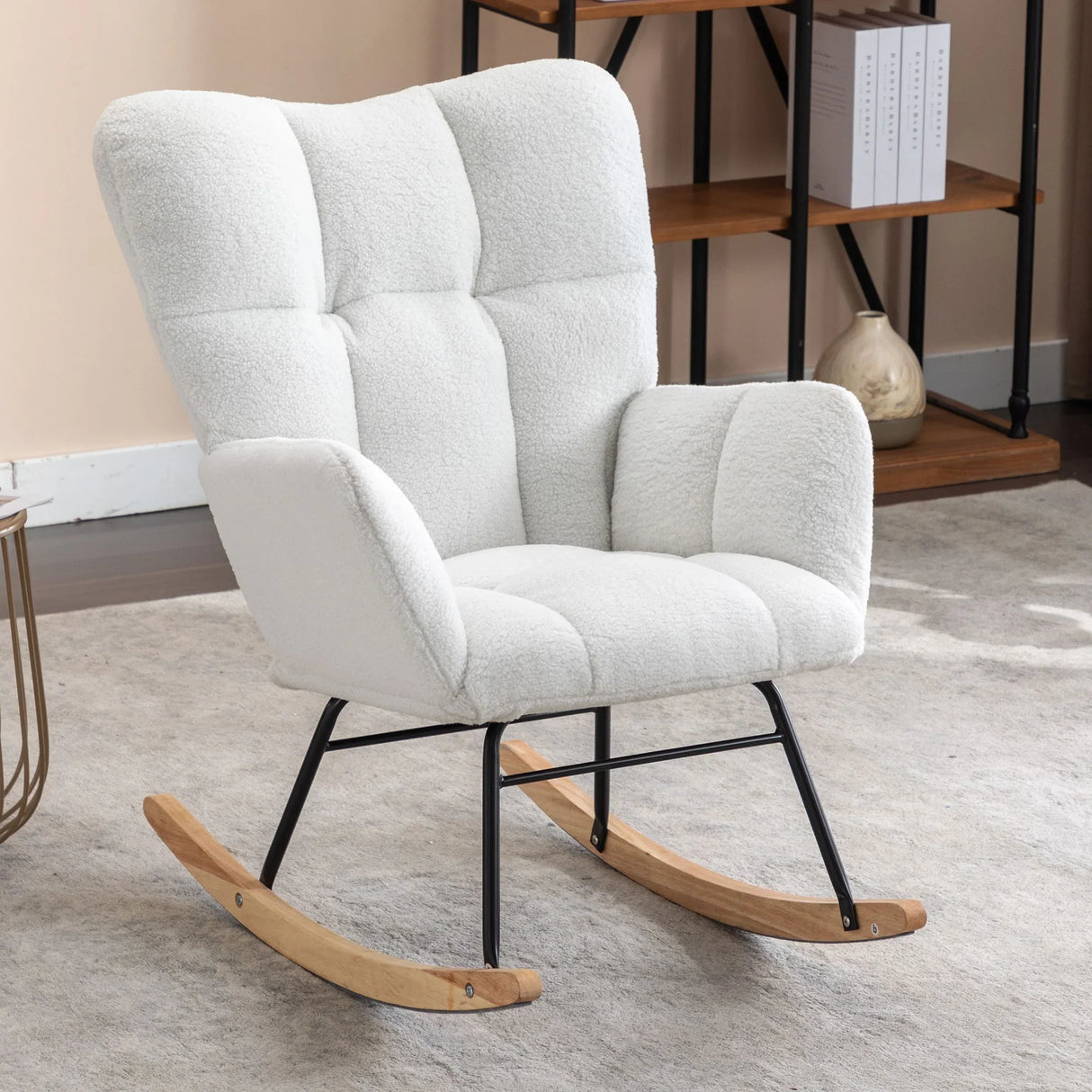 Teddy Fabric Rocking Gilder Nursery Chair For Living Room Indoor - Ivory - Furniture Home Direct