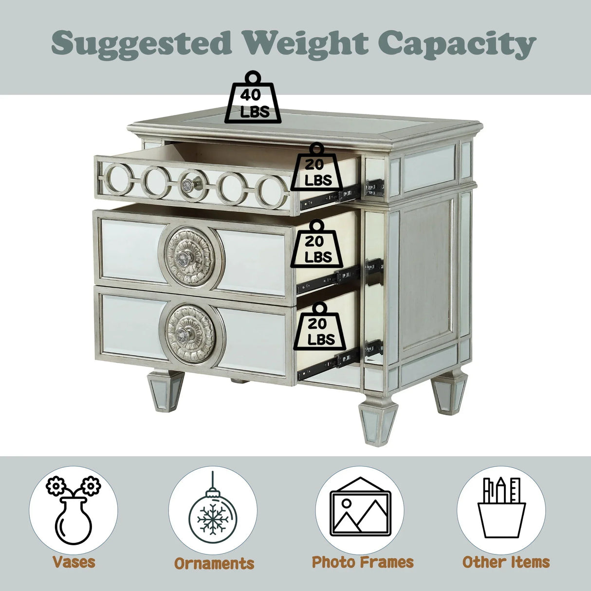 Varian - Mirrored Nightstand - Silver - Furniture Home Direct