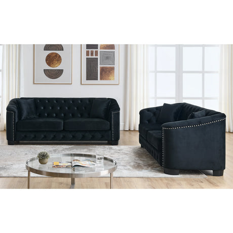 Traditional 2 PC Living Room Set (2 Sofas) - Velvet black - Furniture Home Direct