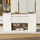 Modern Luxury Multi-Functional Island Vanity Dresser And Storage Cabinet With Glass Tabletop, Display Shelf, 6 Drawers For Walk In Wardrobe And Bedroom - Cream White - Furniture Home Direct