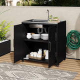 Outdoor Movable Kitchen Sink Patio Modular Kitchen Sink Station With Cabinet For Garden, Patio, Backyard - Matte Black - Furniture Home Direct