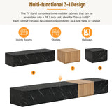 TV Stand With Faux Marble Walnut Finish Low Profile Black - Furniture Home Direct