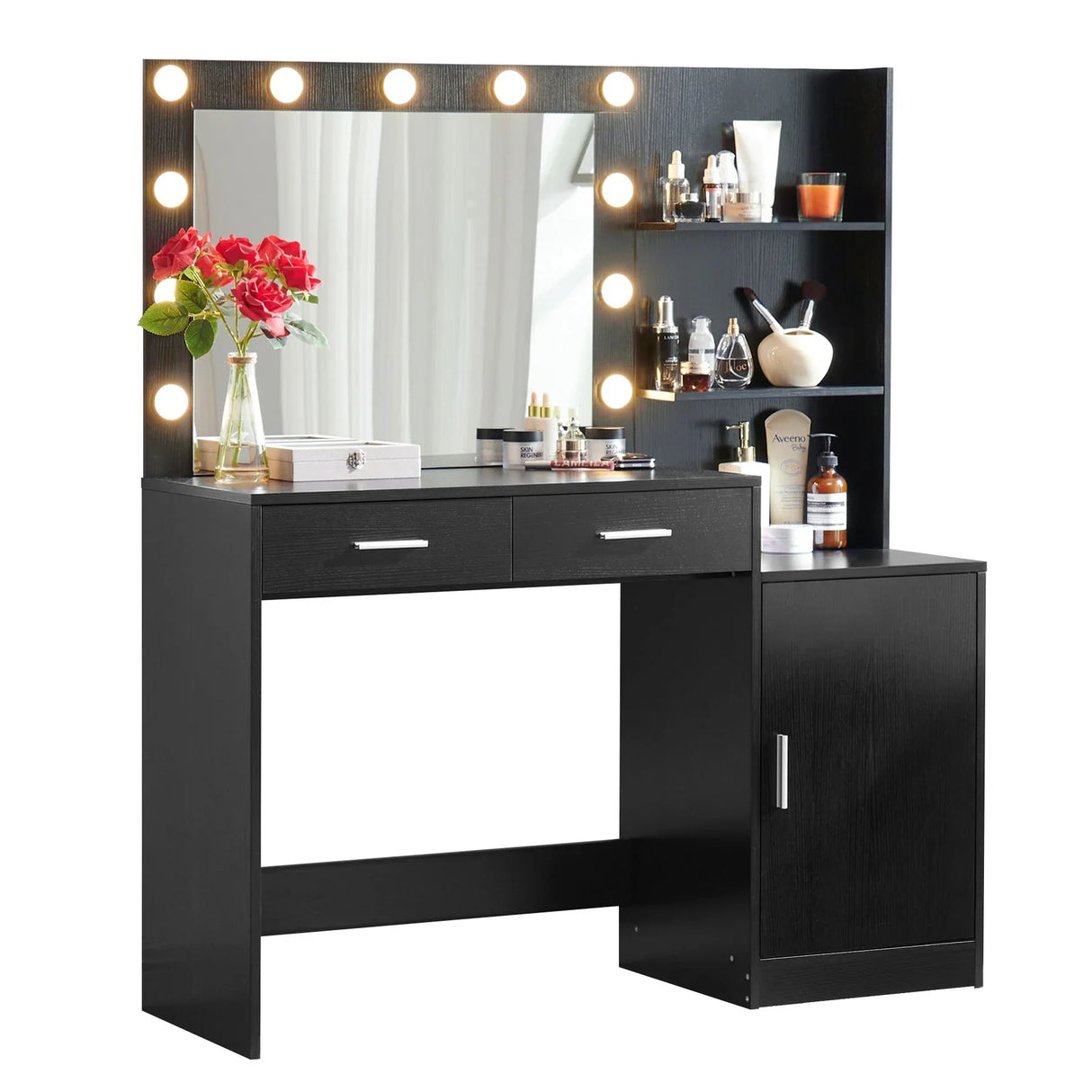 Vanity Desk With Mirror And Lights, 46.4In Dressing Table With 2 Large Drawer & Large Vertical Organizer, 3 Level Dresser & 3 Lighting Modes Adjustable Brightness, Suitable For Bedroom - Furniture Home Direct