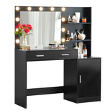 Vanity Desk With Mirror And Lights, 46.4In Dressing Table With 2 Large Drawer & Large Vertical Organizer, 3 Level Dresser & 3 Lighting Modes Adjustable Brightness, Suitable For Bedroom - Furniture Home Direct
