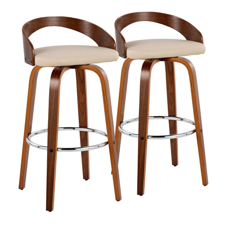 Grotto - Contemporary Fixed Height Barstool With Swivel With Round Footrest (Set of 2) - Furniture Home Direct