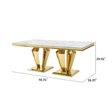 79.53 In. Elegant Marble Pattern Dining Table For 6 Or 8 Seats Polished Stainless Steel Base - Gold - Furniture Home Direct