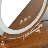 Vanity Desk With Mirror And LED Lights Elegant Walnut - Furniture Home Direct
