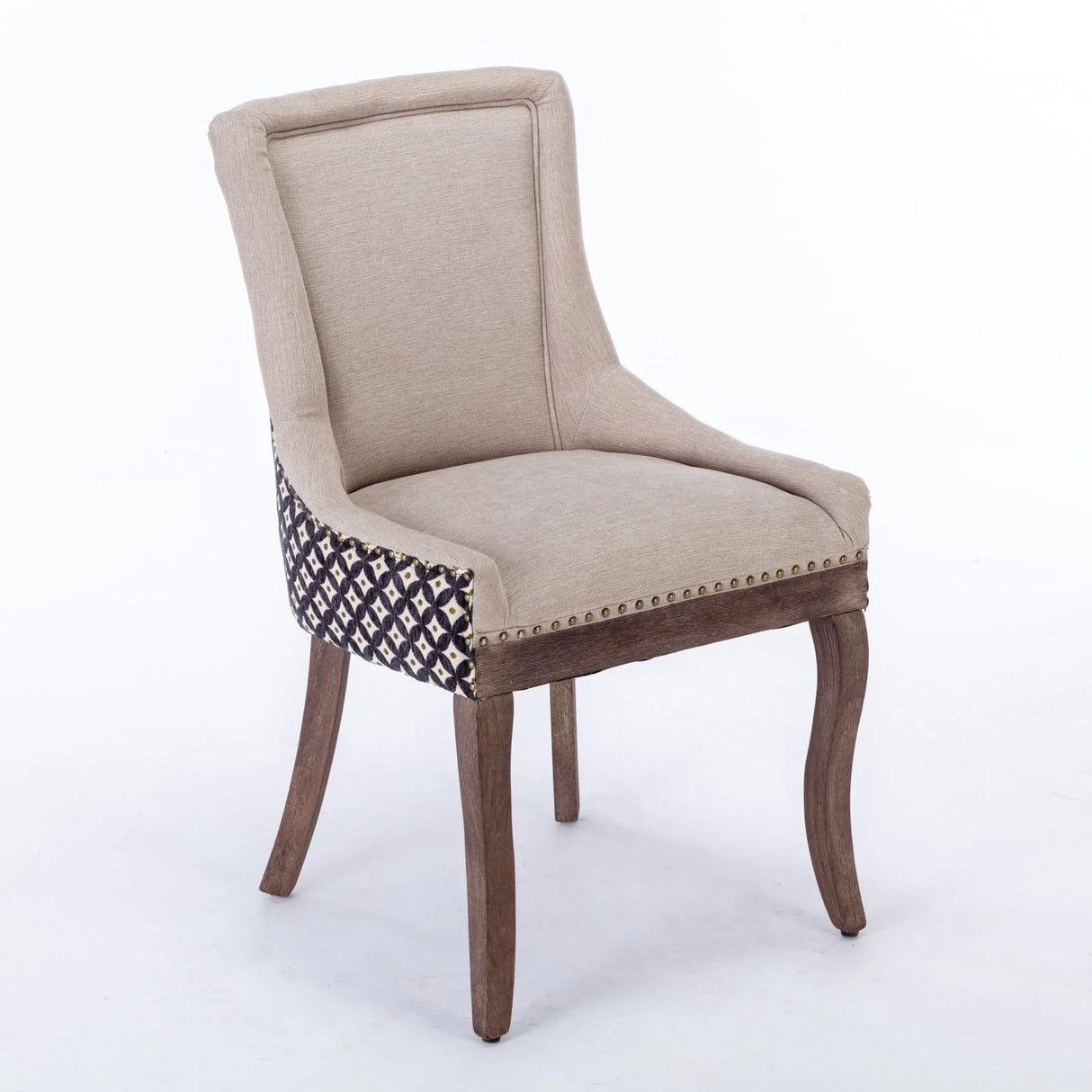 Ultra Side Dining Chair, Thickened Fabric Chairs With Neutrally Toned Solid Wood Legs, Bronze Nail Head (Set of 2) - Furniture Home Direct