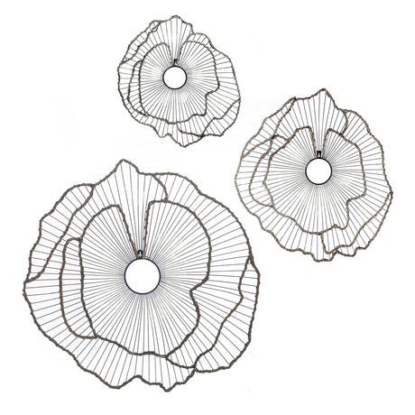 Metal Flowers Wall Decor, Transitional Wall Floral Sculpture For Foyer Porch Hallway Entrance (Set of 3) - Gold - Furniture Home Direct