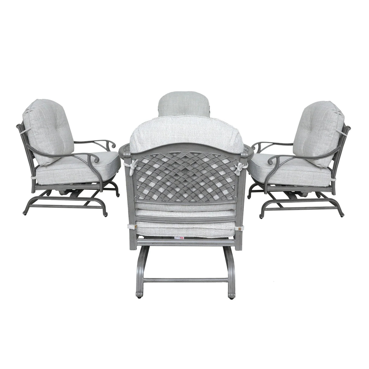 5 Piece Cast Aluminum Chat Fire Pit Set With Cushion - Furniture Home Direct