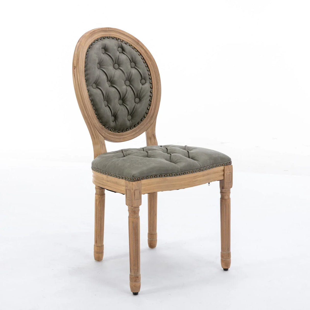 French Style Solid Wood Frame Antique Painting, Hand-Pulled Buckle Decoration PU Artificial Leather Dining Chair With Nailhead Trim, Wood Legs - Furniture Home Direct