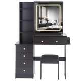 Vanity Table with Cushioned Stool Modern Finish Black - Furniture Home Direct