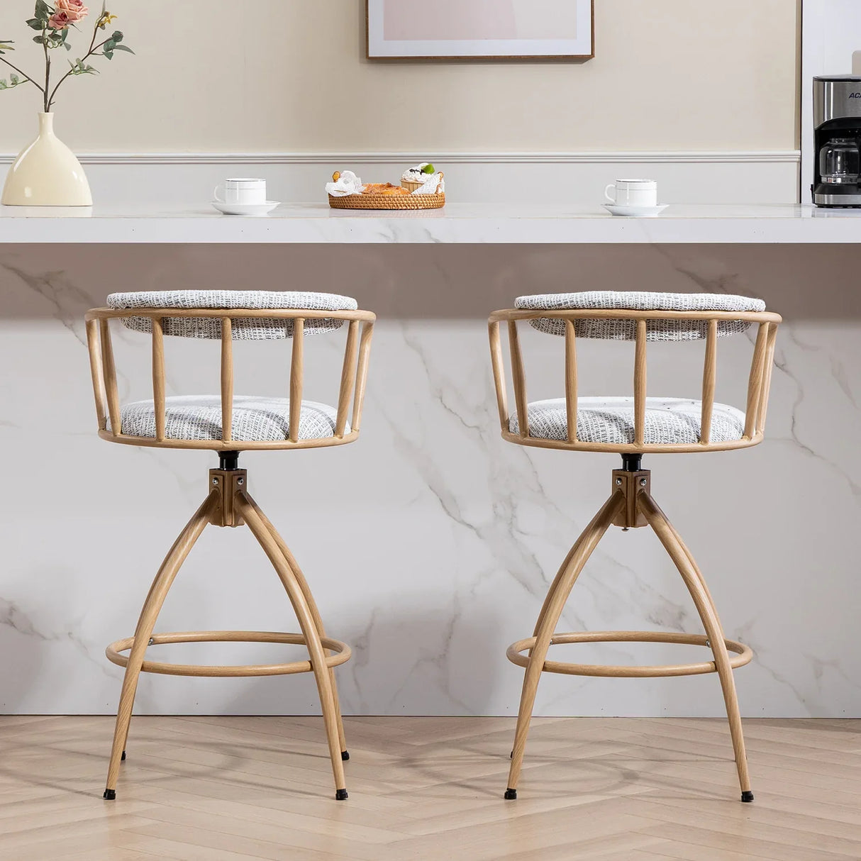 Counter Height Stool Swivel Set Of 2 Open Back Beige - Furniture Home Direct