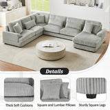 Sectional Sofa Oversized U Shaped Corduroy Fabric Gray - Furniture Home Direct