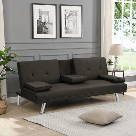 Sofa Bed With Armrest Two Holders Wood Frame, Stainless Leg Futon - Furniture Home Direct