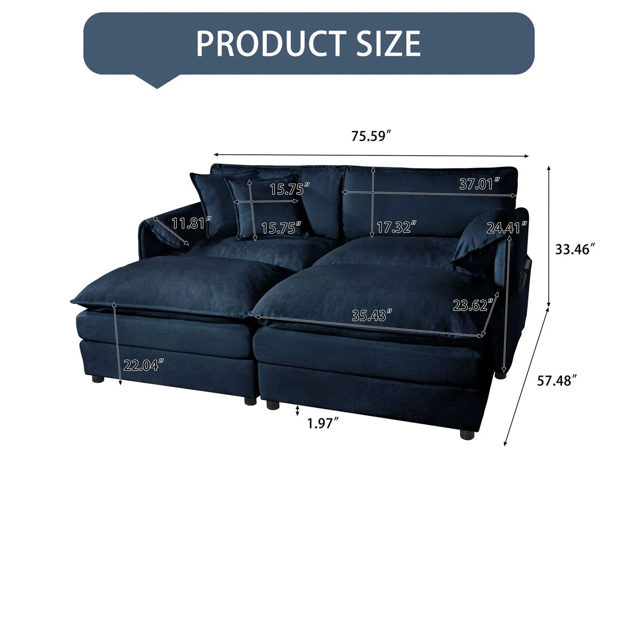 Modern Comfy Deep Seat Modular Sectional Sofa Cloud Couch With Ottoman - Furniture Home Direct