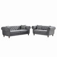 Chesterfield 3 And 2 Seater Velvet Upholstery Sofa With Roll Armrest & Nailhead Fabric Couch - Furniture Home Direct