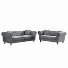 Chesterfield 3 And 2 Seater Velvet Upholstery Sofa With Roll Armrest & Nailhead Fabric Couch - Furniture Home Direct