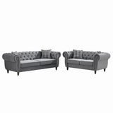 Chesterfield 3 And 2 Seater Velvet Upholstery Sofa With Roll Armrest & Nailhead Fabric Couch - Furniture Home Direct