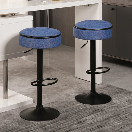 Counter Stool Set Round Upholstered Bar Stools Kitchen Blue - Furniture Home Direct