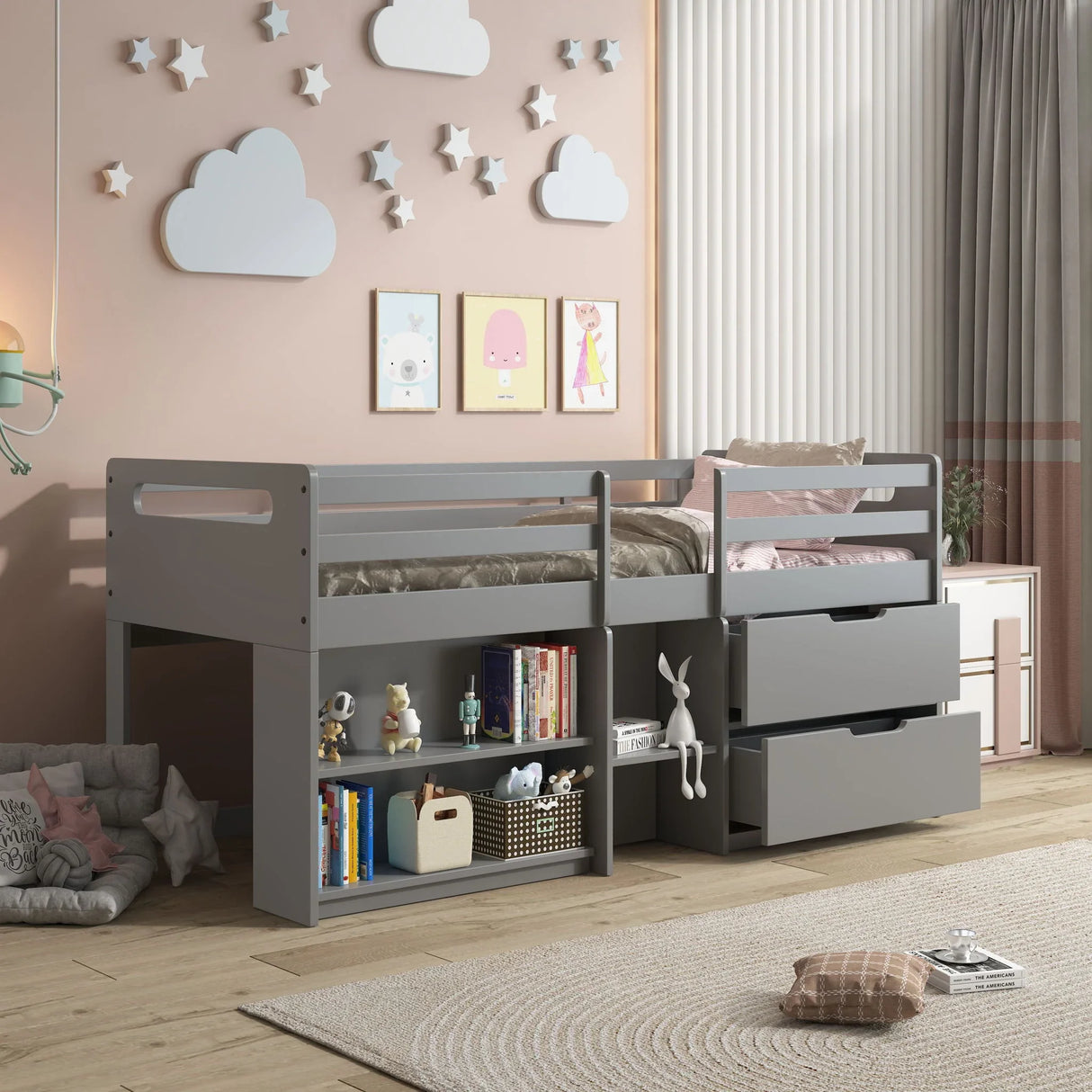 Fabiana - Twin Loft Bed With Storage - Gray - Furniture Home Direct