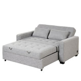 66.5" Upholstered Loveseat With Pull Out Bed, Two Throw Pillows, Dual USB Charging Port and Adjustable Backrest - Light Gray - Furniture Home Direct