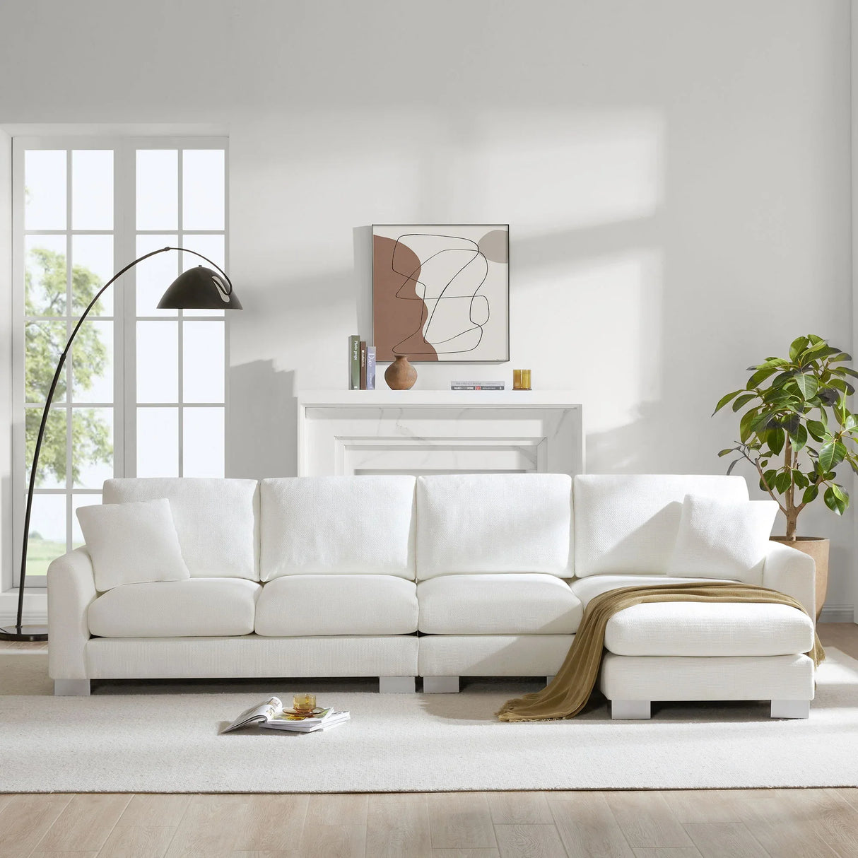 Modern Oversized Sectional Sofa, L-Shaped Luxury Couch Set With 2 Free Pillows, 5 Seat Chenille Indoor Furniture With Chaise For Living Room - Furniture Home Direct
