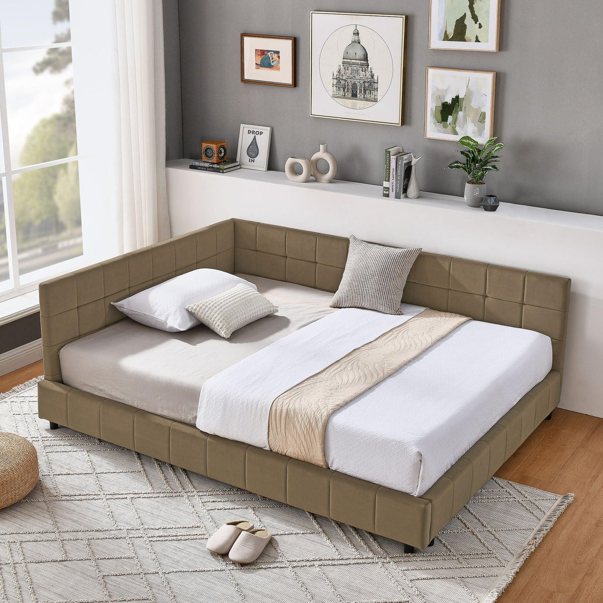 Upholstered Bed Frame With Tufted Backrest And Armrests - Furniture Home Direct