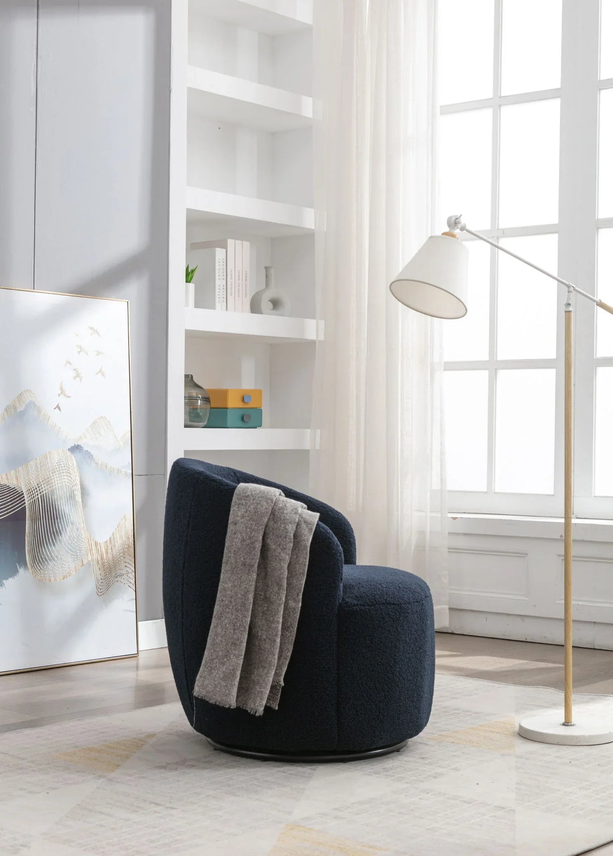 Teddy Fabric Swivel Accent Armchair Barrel Chair With Powder Coating Metal Ring - Furniture Home Direct