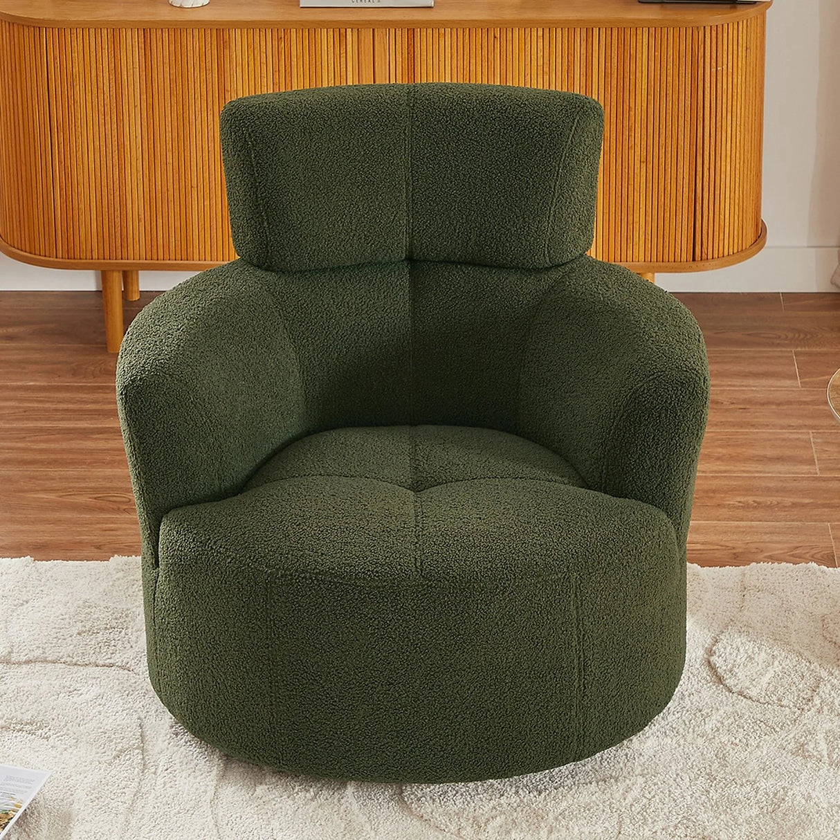 360° Swivel Chair Upholstered Accent Barrel Chair With Adjustable Headrest - Furniture Home Direct