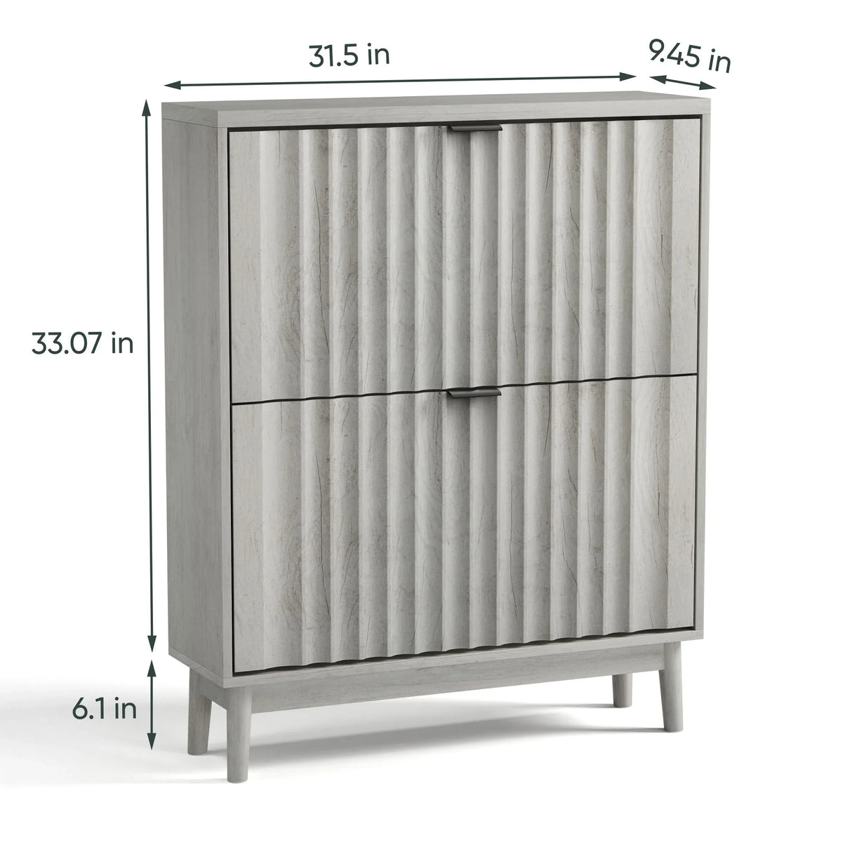 Shoe Cabinet With 2 Flip Drawers, Fluted Shoe Storage Cabinet For Entryway, Free Standing Shoe Storage Organizer With Wave Doors For Heels, Boots, Slippers In Hallway, Living Room - Gray - Furniture Home Direct