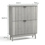 Shoe Cabinet With 2 Flip Drawers, Fluted Shoe Storage Cabinet For Entryway, Free Standing Shoe Storage Organizer With Wave Doors For Heels, Boots, Slippers In Hallway, Living Room - Gray - Furniture Home Direct