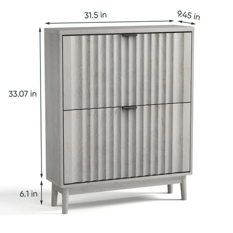 Shoe Cabinet With 2 Flip Drawers, Fluted Shoe Storage Cabinet For Entryway, Free Standing Shoe Storage Organizer With Wave Doors For Heels, Boots, Slippers In Hallway, Living Room - Gray - Furniture Home Direct