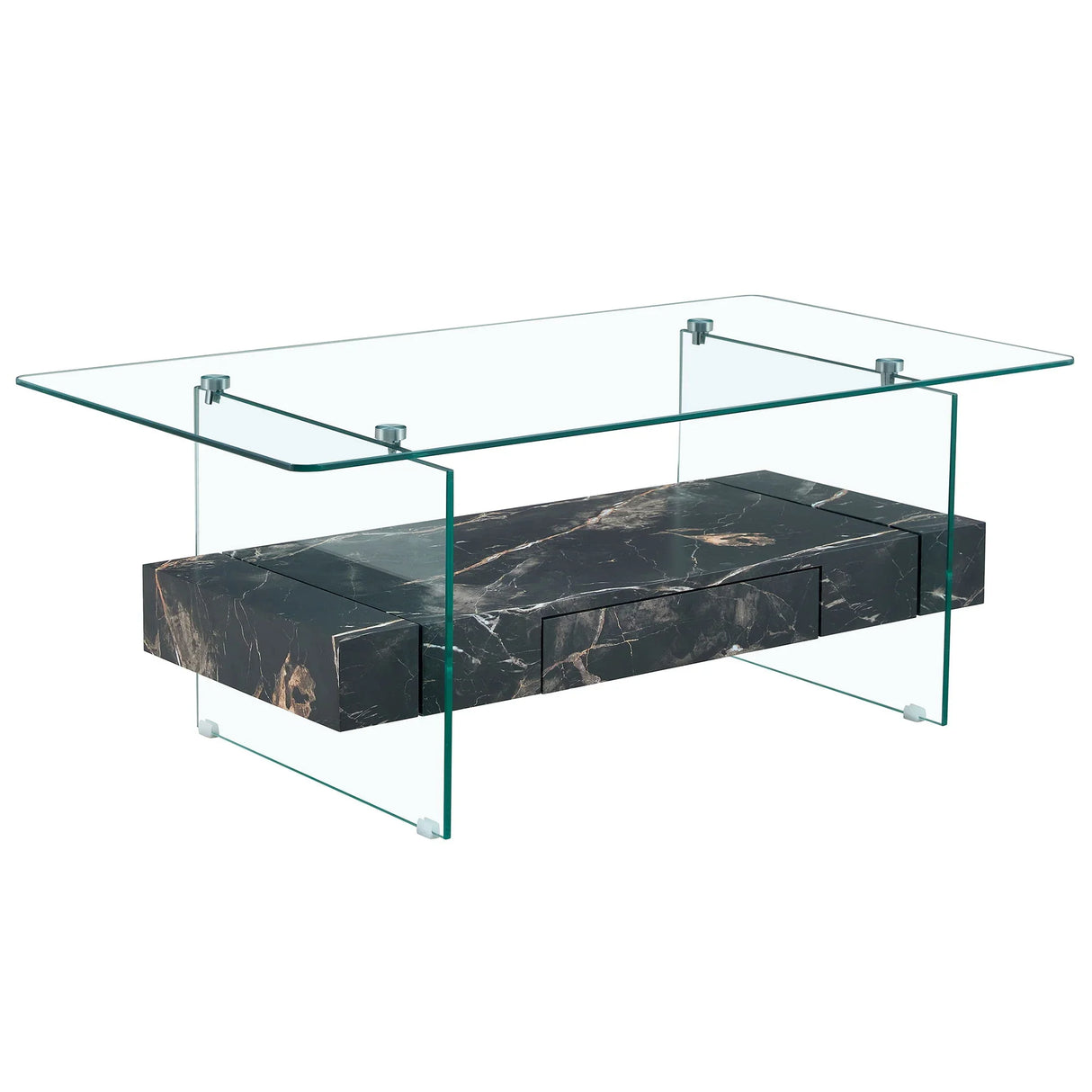 Modern 2 Tier Square Coffee Table, Elegant Marble Pattern - Furniture Home Direct