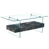 Modern 2 Tier Square Coffee Table, Elegant Marble Pattern - Furniture Home Direct