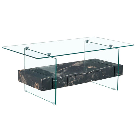 Modern 2 Tier Square Coffee Table, Elegant Marble Pattern - Furniture Home Direct
