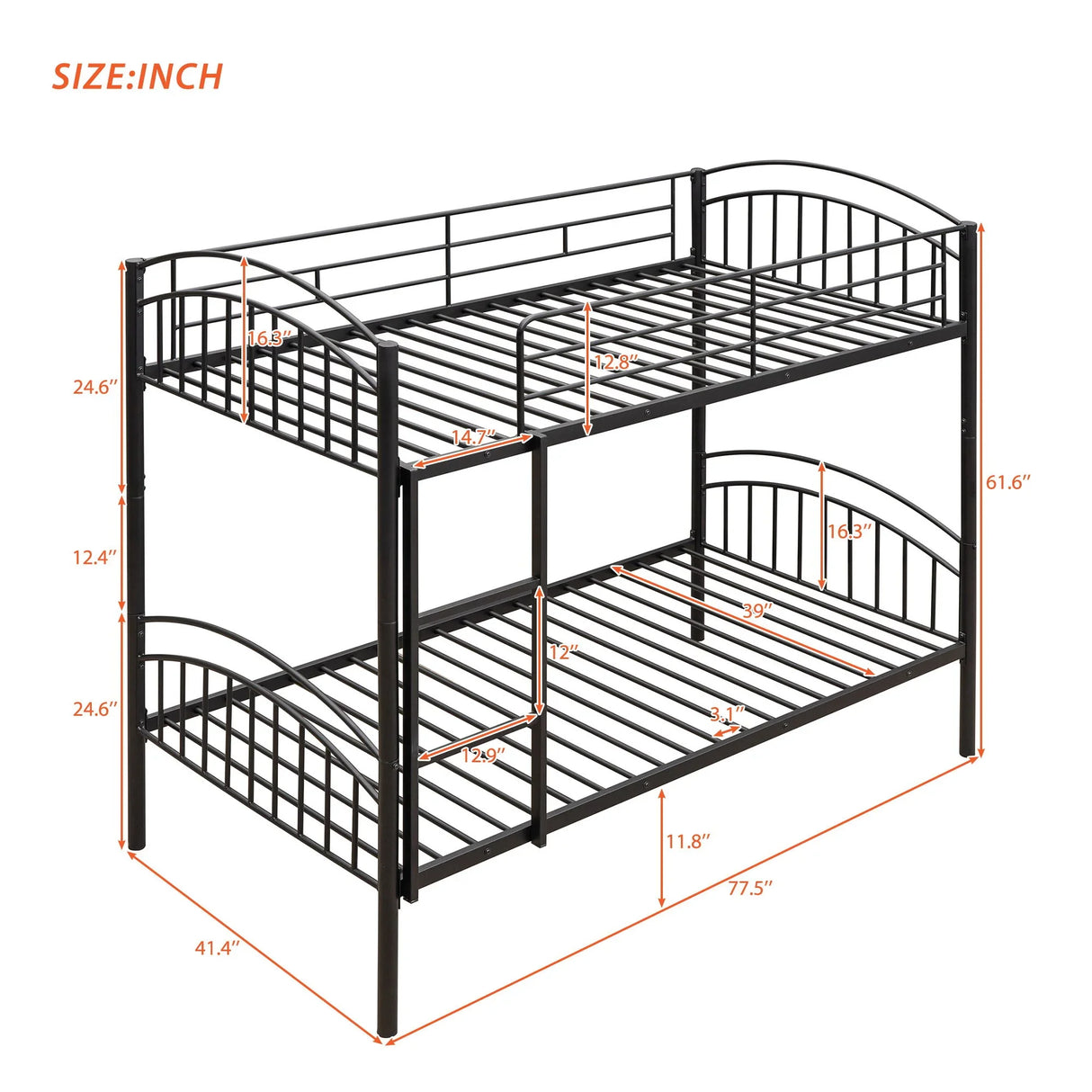 Twin Over Twin Bunk Bed, Divided Into Two Beds - Black - Furniture Home Direct
