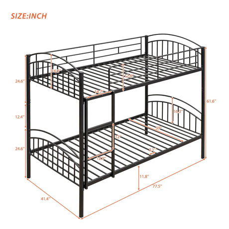 Twin Over Twin Bunk Bed, Divided Into Two Beds - Black - Furniture Home Direct