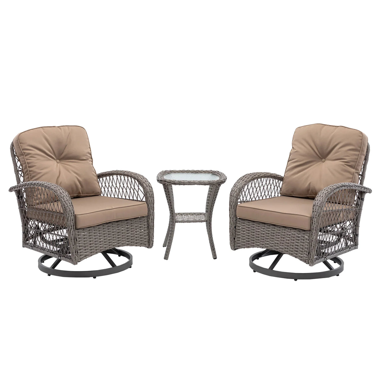 3 Piece Patio Conversation Set With Glass Coffee Table - Khaki - Furniture Home Direct