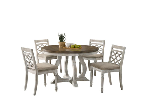 Havanna - 5 Piece Wide Contemporary Round Dining Table With Off White Fabric Chairs (Set of 5) - Vintage Walnut - Furniture Home Direct