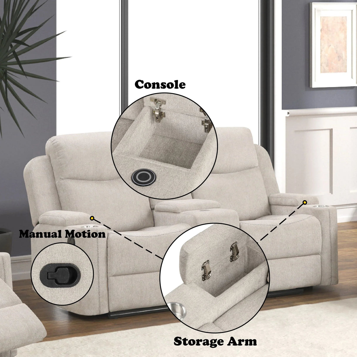 Galya - Motion Loveseat With Console - Light Gray - Furniture Home Direct
