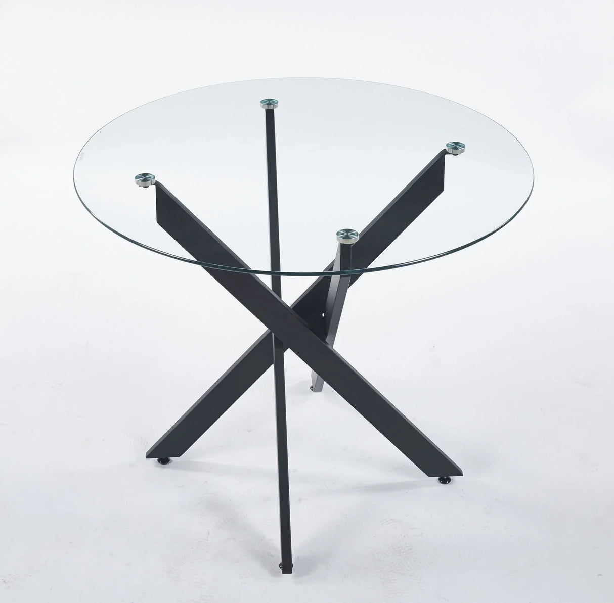 Dining Table With Cross Metal Leg And Tempered Glass, Modern Space Saving Kitchen Table For Living Room - Furniture Home Direct