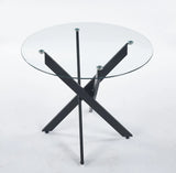 Dining Table With Cross Metal Leg And Tempered Glass, Modern Space Saving Kitchen Table For Living Room - Furniture Home Direct