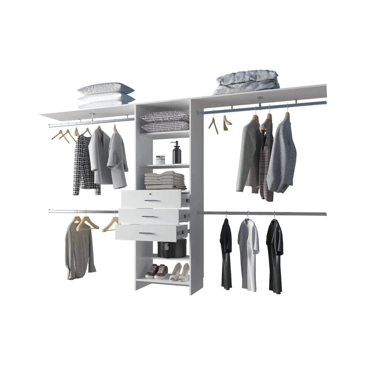 Modular Closet System With Hanging Rods And Shelves White - Furniture Home Direct
