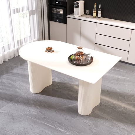 63-Inch Cream Dining Table with Wave Legs Seats 4-8