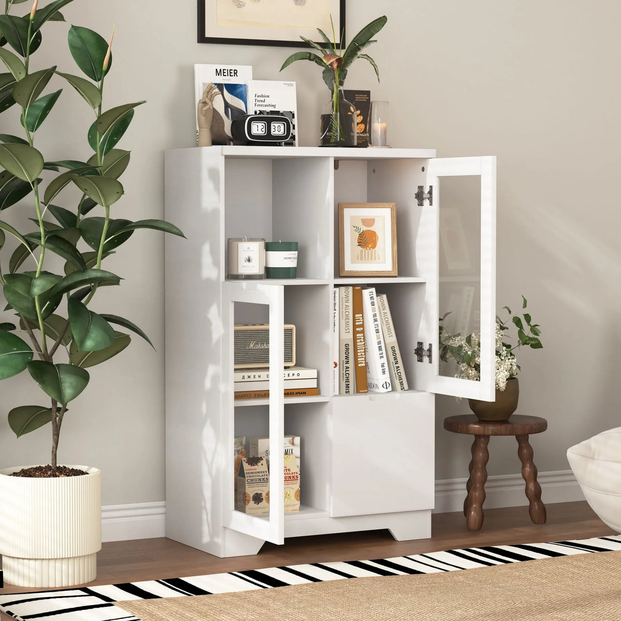 Modern Cabinet With Glass Doors And Drawer - Furniture Home Direct