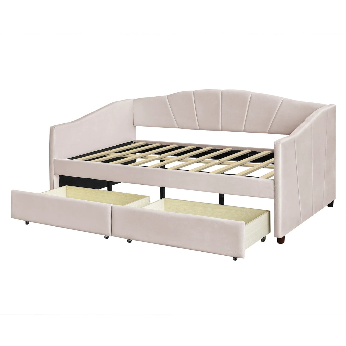 Upholstered Daybed With Two Drawers And Wood Slat - Furniture Home Direct